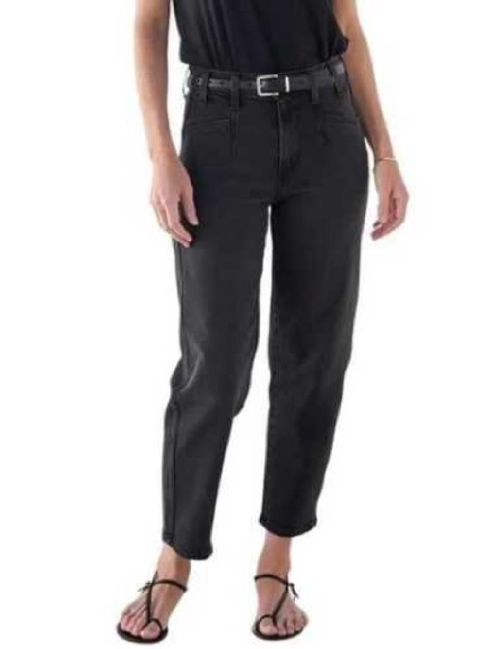 AYR The Beat High Rise Raw Hem Barrel Leg Jeans Faded Black Size 28